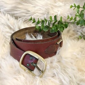 Vintage Leather Belt Brass Buckle Brown Large